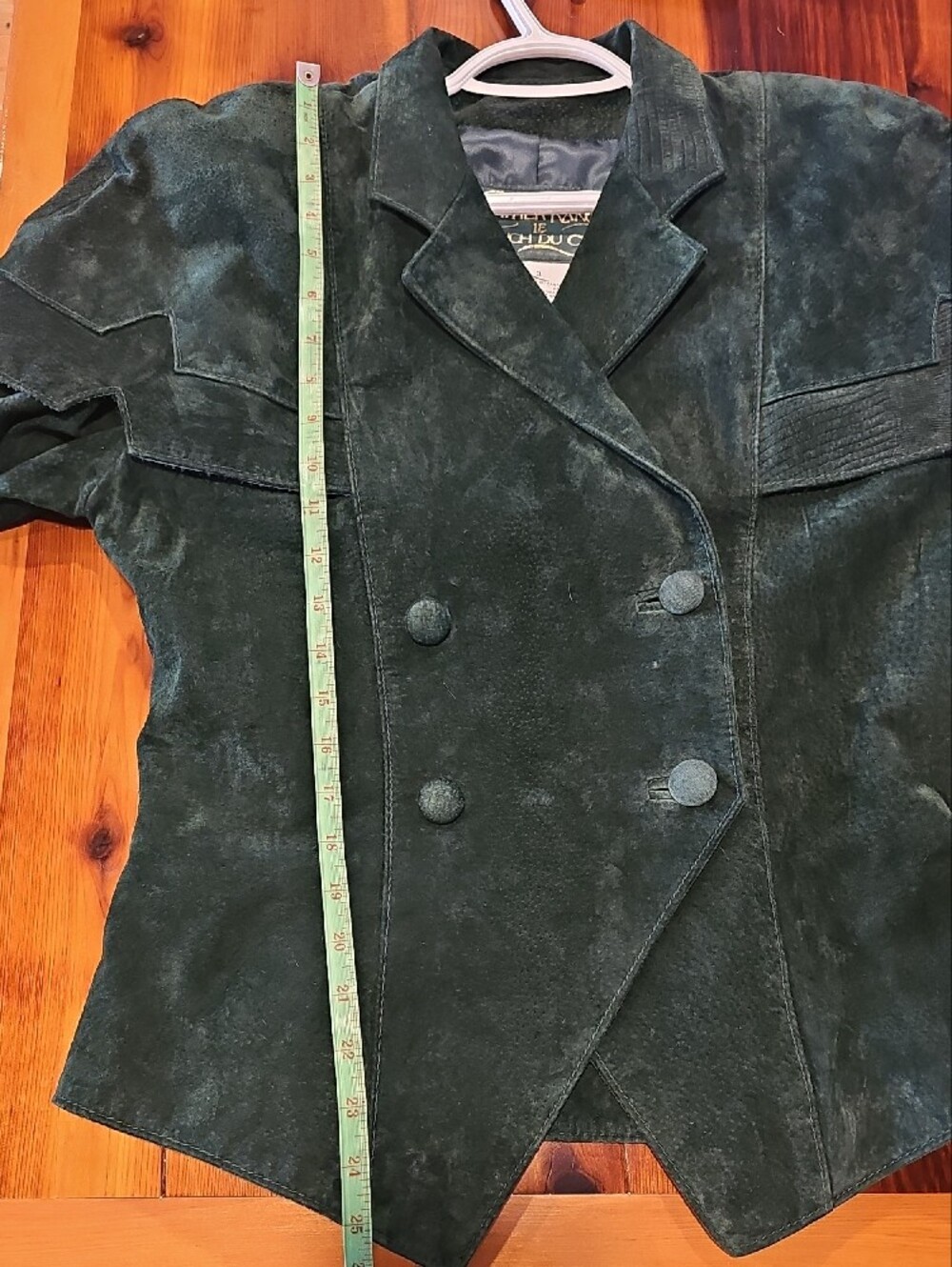 Women's Dark Green Suede Double-Breasted Blazer by le chateau - Picture 8 of 13